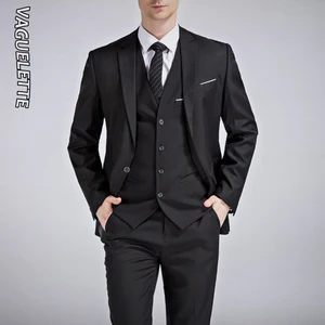 Мужской свадебный костюм VAGUELETTE, черный и ярко-синий приталенный костюм для выступлений, однотонный серый костюм из 3 предметов со штанами, 2019