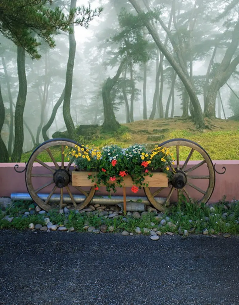 

5x7ft Tree Flowers Wheel Photography Backdrops Photo Props Studio Background