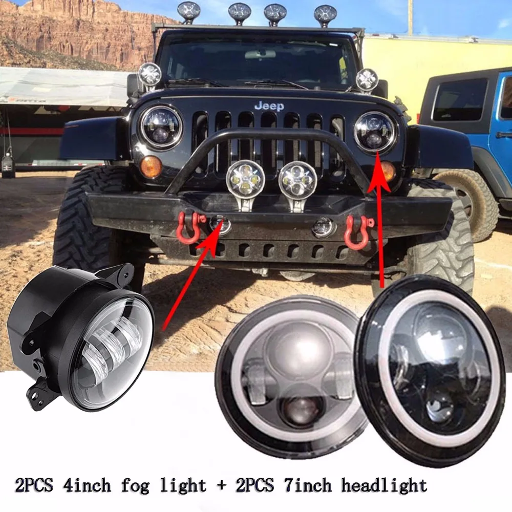 7 дюймовая светодиодная фара harley круглая дальнего/ближнего света с кольцевым