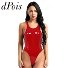 Женское нижнее белье из искусственной кожи, слитный купальник без рукавов с открытой спиной и бретельками с высоким вырезом, одежда для сна, клубная одежда