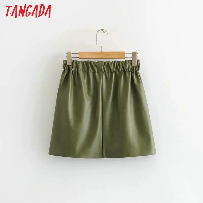 Tangada юбка с карманами мини юбка короткая юбка юбка в цвете хаки юбка в защитном цвете хлопковая юбка юбка на резинке юбка с высокой талией HY149