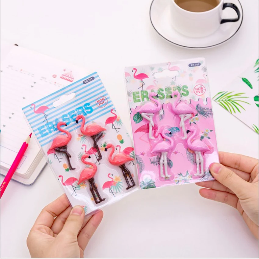 

4pcs/set Cute Cartoon Flamingo Shape Eraser Kids Correction Stationery Rubber Pencil Erasers Decor Toys Rub Kits School Rewards