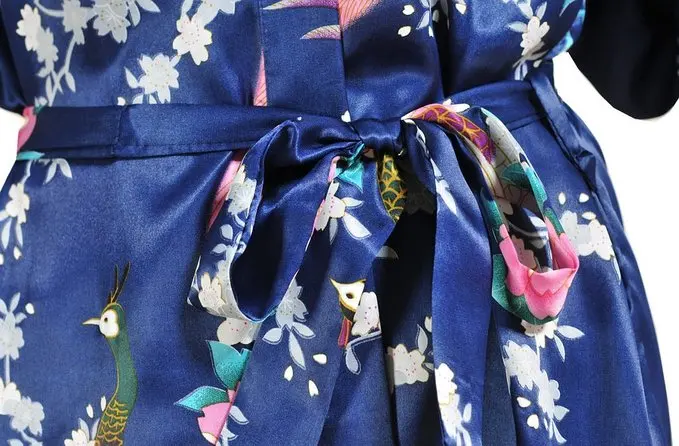 Женское мини платье из шелка и искусственного темно синее банное кимоно пижама