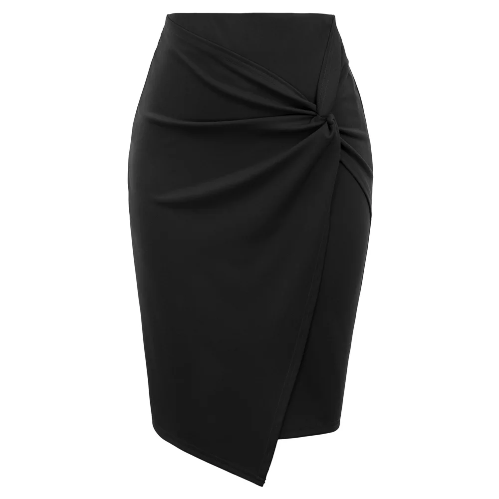 

Юбка женская ассиметричная с запахом, однотонная эластичная облегающая, модная облегающая юбка-карандаш для работы спереди, на лето