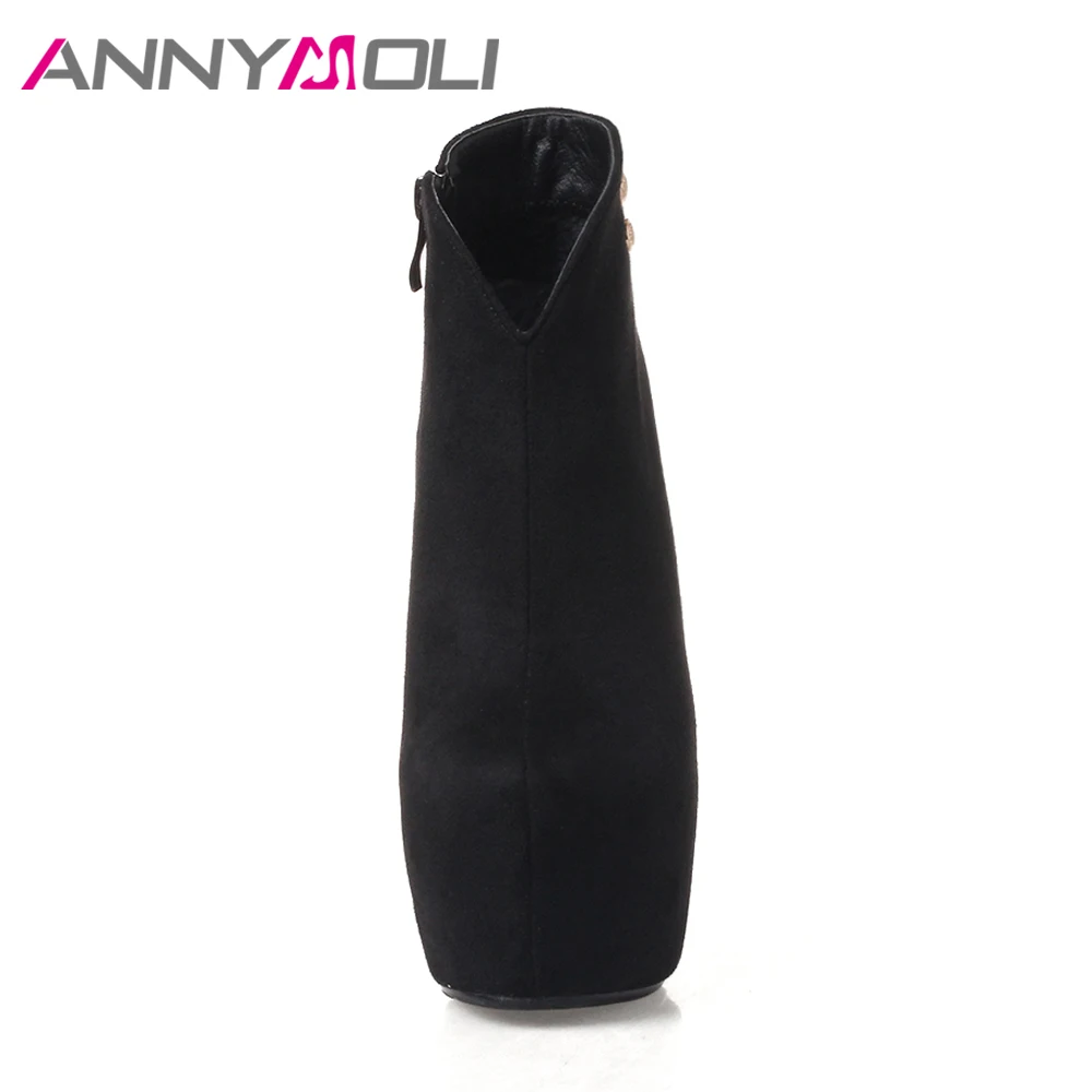 ANNYMOLI/женские ботинки зимние на платформе и очень высоком каблуке пикантные