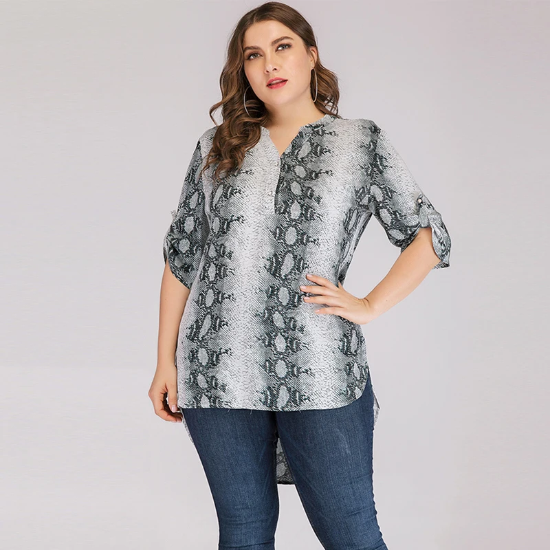Размера плюс принт змеиная кожа Blusas Mujer De Moda 2020 шифоновая рубашка женские топы и