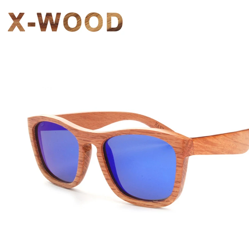 X-WOOD Big Fashion Zebra Wood Sunglasses Polarized Men Red Mirror Lens Driving Women Vintage Brand Designer Eyewear | Аксессуары для