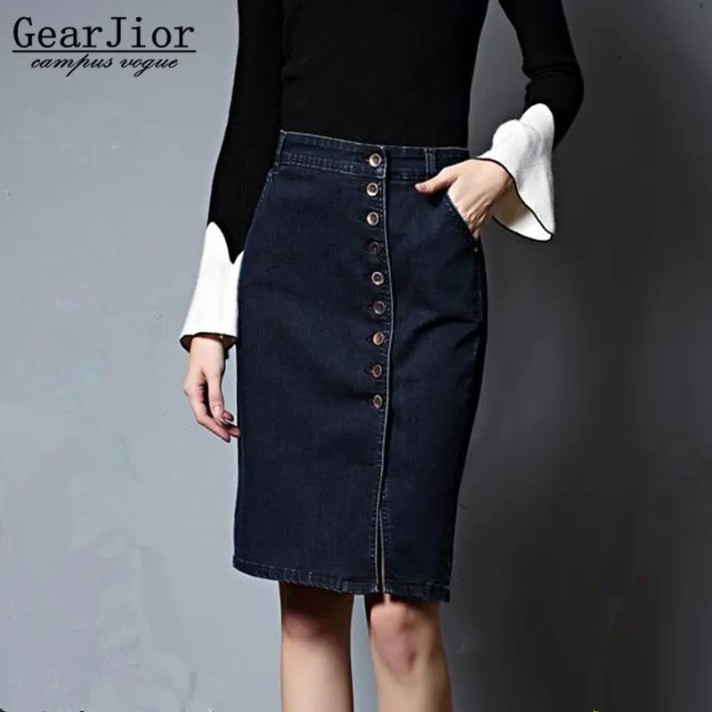 Женская джинсовая юбка на пуговицах демисезонная ковбойская Юбка До Колена