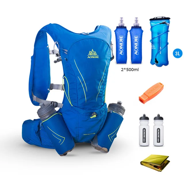 Blue Set 3 AONIJIE 15L Открытый легкий гидратационный походный рюкзак жилет марафон для бега Велоспорт рюкзак для 3л сумка для воды для мужчин и женщин - Цвет: Blue Set 3