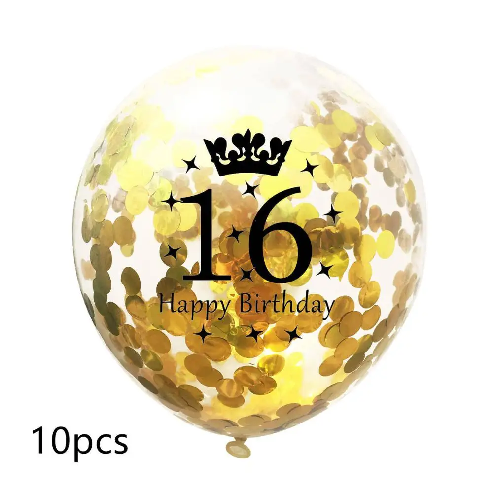 10pcs 10 шт 12 дюймов прозрачные блесток баллоны 16/18/21/30/40/50/60/70/80/90 лет конфетти воздушные шары для дня рождения вечерние украшения - Цвет: 10pcs