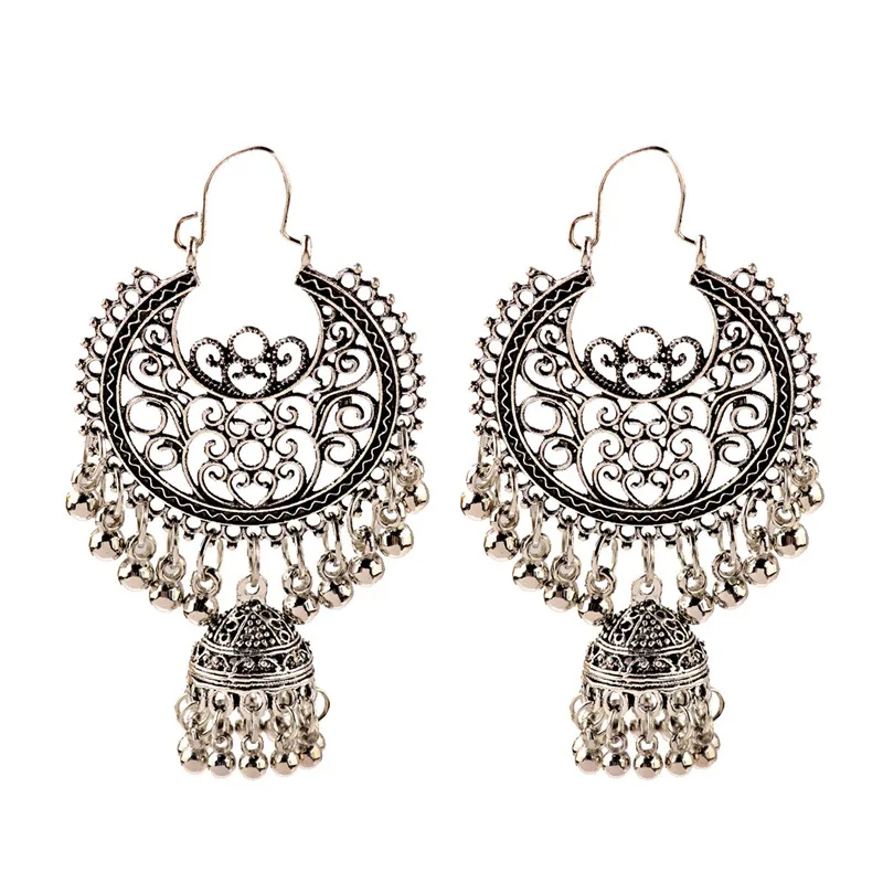 Классические Винтажные серьги Jhumka Jhumki с золотым резным узором для женщин
