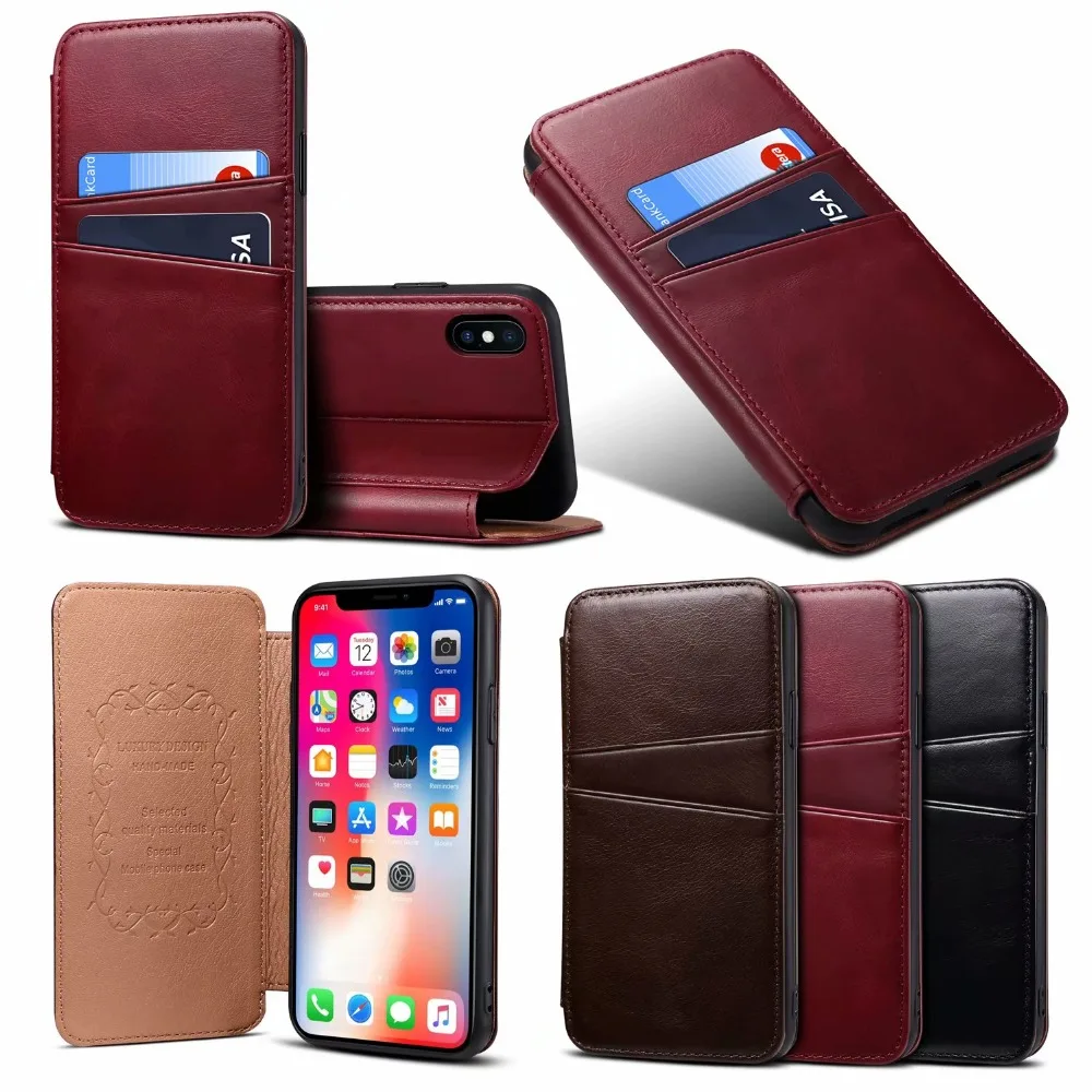 

Роскошные чехлы для телефонов из натуральной кожи, чехол для iPhone X 10 7 8 plus 7plus 8 plus, кошелек, держатель для мобильных карт, подставка