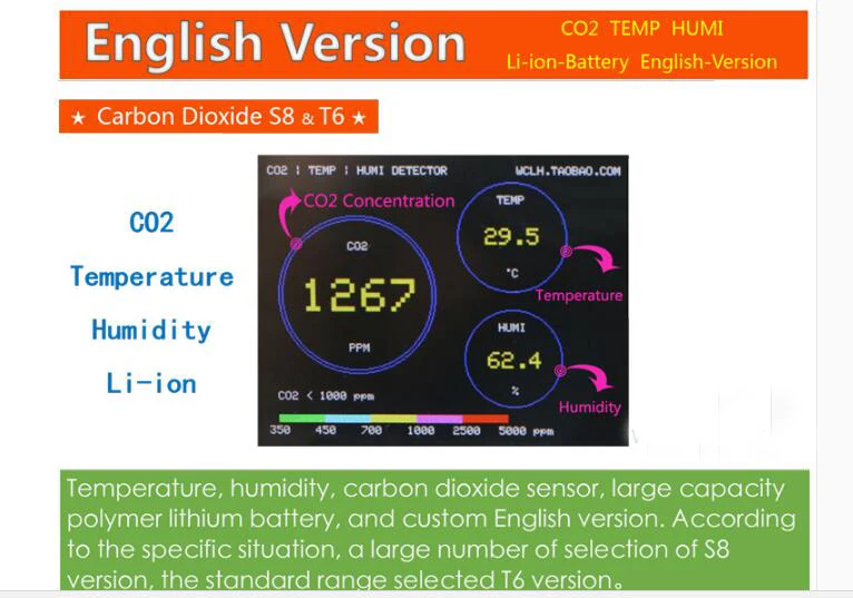 Бесплатная доставка оригинальный 10000ppm S8 CO2 датчик детектор с температурой и