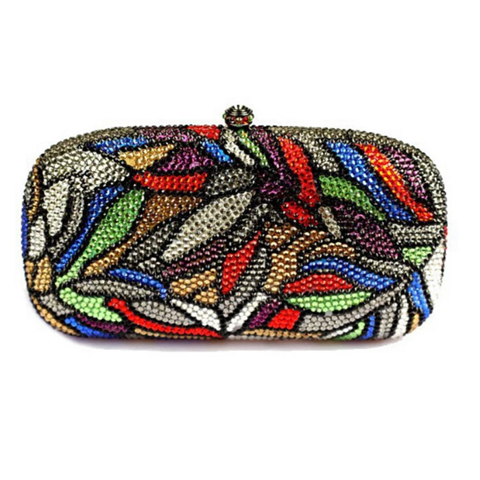 

women plain leaf Diamond Minaudiere Handbag crossbody bags lady Crystal Clutch wallet Evening Bags Bridal Wedding Party Purse