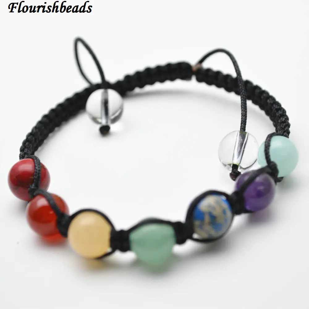 Handmade Chinese Knot Chakra Bracelet Party Jewelry Natural Amethyst / Green Aventurine Jasper Yellow Jade Stone Round Beads | Украшения и