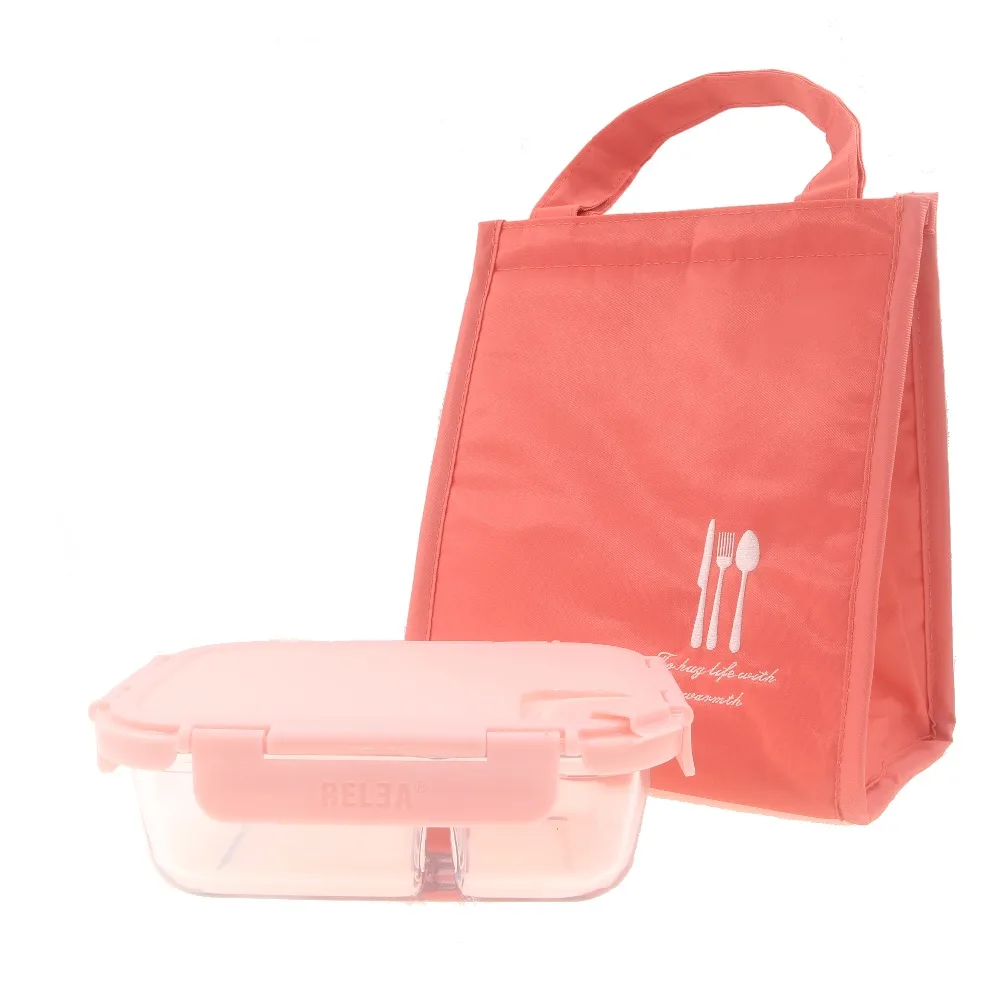 Pink Lunch Box with Bag Microwavable Glass for Office School Boxes Girls | Дом и сад