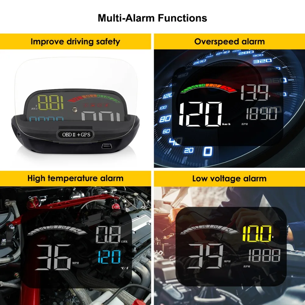 Автомобильный HUD Дисплей OBD 2 II 2 в 1 HD C800 бортовой компьютер скорость проектор gps скорость метр сигнализация Функция практичная