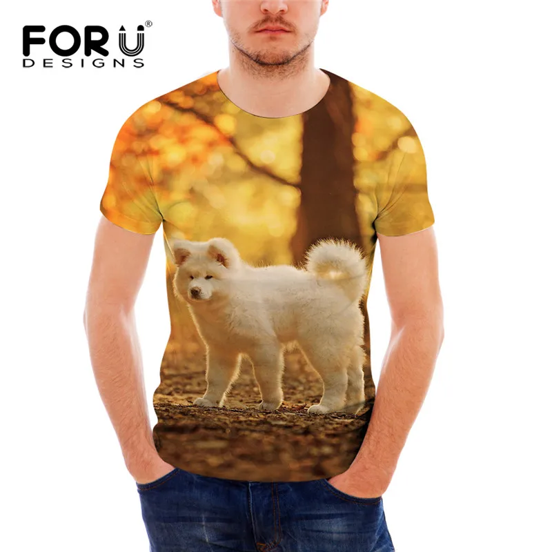 FORUDESIGNS/Мужская брендовая одежда повседневная футболка с 3D принтом Akita летняя
