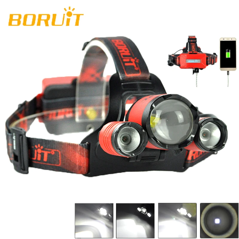 BORUiT B21 Мощный светодиодный налобный фонарь Головной Cree XM L2 водонепроницаемый для