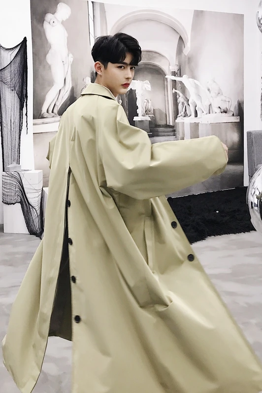 

M-XXL! New design back button back style long art style trench coat popular logo man over the knee coat