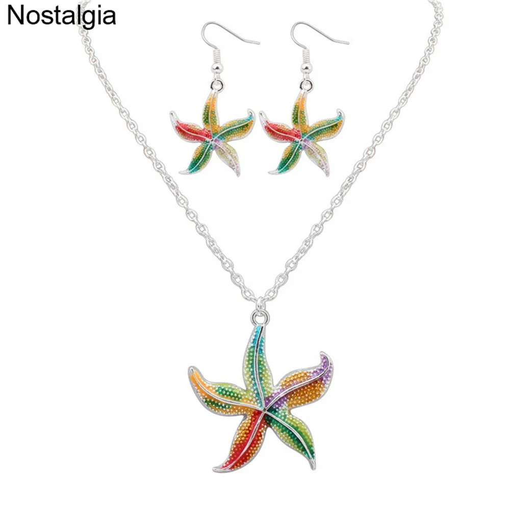 

Nostalgia Lovely Starfish Pendant Necklace Earings Fashion Jewelry Sets For Women