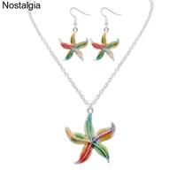 nostalgia lovely starfish pendant necklace earings fashion jewelry sets for women
