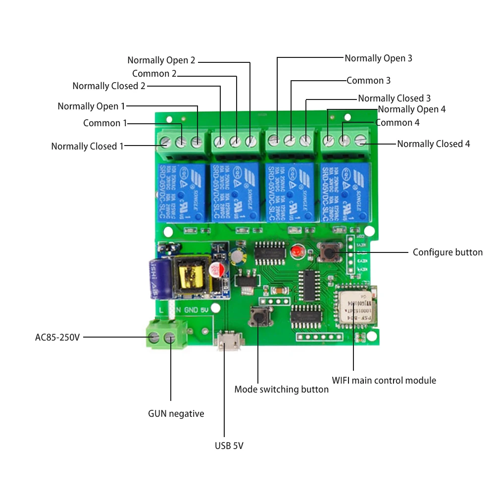 Умный WIFI переключатель dc5V 12v 24v 32v220vрелейный 433Mhz 4ch rf получает Jog Inching