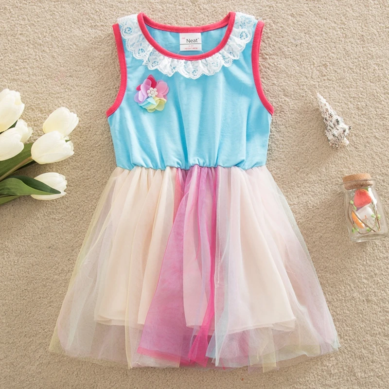Girl dress neat O-neck cotton lace girl clothes flower decoration edge sleeveless fairy SD6632 | Детская одежда и обувь