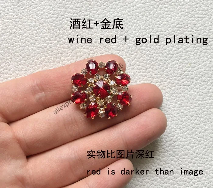 wine red gold 1 шт./лот 30 мм круглый цветок стеклянная пуговица с прозрачными стразами в Красный Сапфир Черный Белый Розовый ab Цвет одежда декоративная кнопка - Цвет: wine red gold