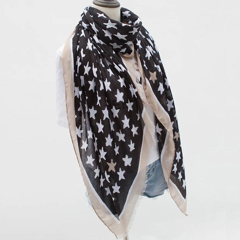Женский шарф с принтом звезд контрастных цветов пентаграммой 180x90 см|scarf shawl|fashion