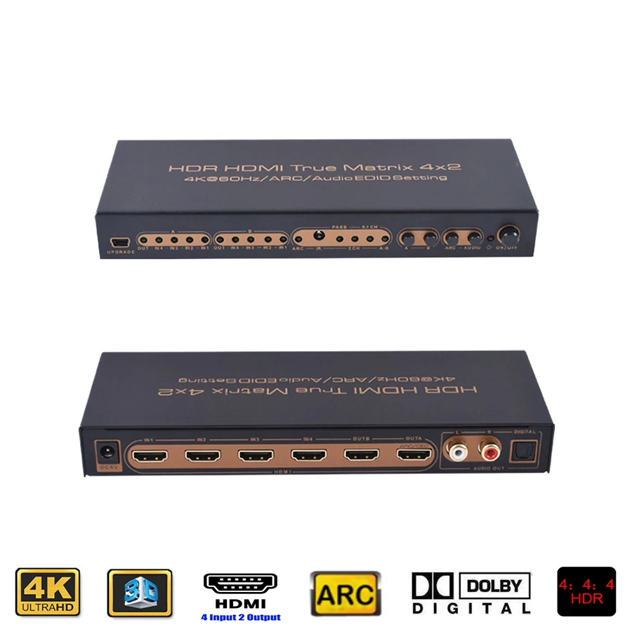 4K 60 Гц HDR истинная матрица переключатель 4*2 4 в 2 сплиттер Переключатель HDMI