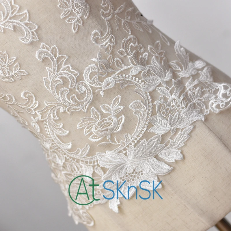 2017 французская кружевная ткань цвета слоновой кости вышивка Кружевная