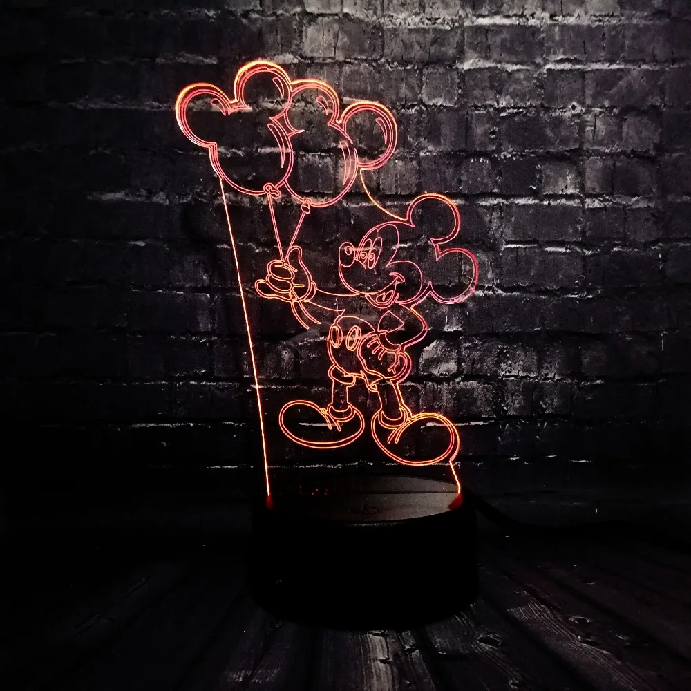 Мультфильм ночник 3D акриловый Блеск RGB Шар Микки мышь светодиодный Charge USB зарядка Иллюзия Декор настроение стол Лава подарок для детей