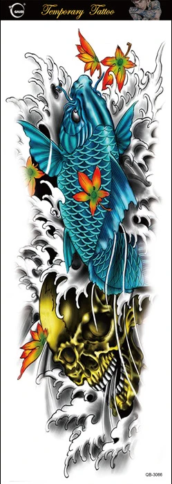 Водостойкая тату наклейка на всю руку большой размер карп кои Череп переводная