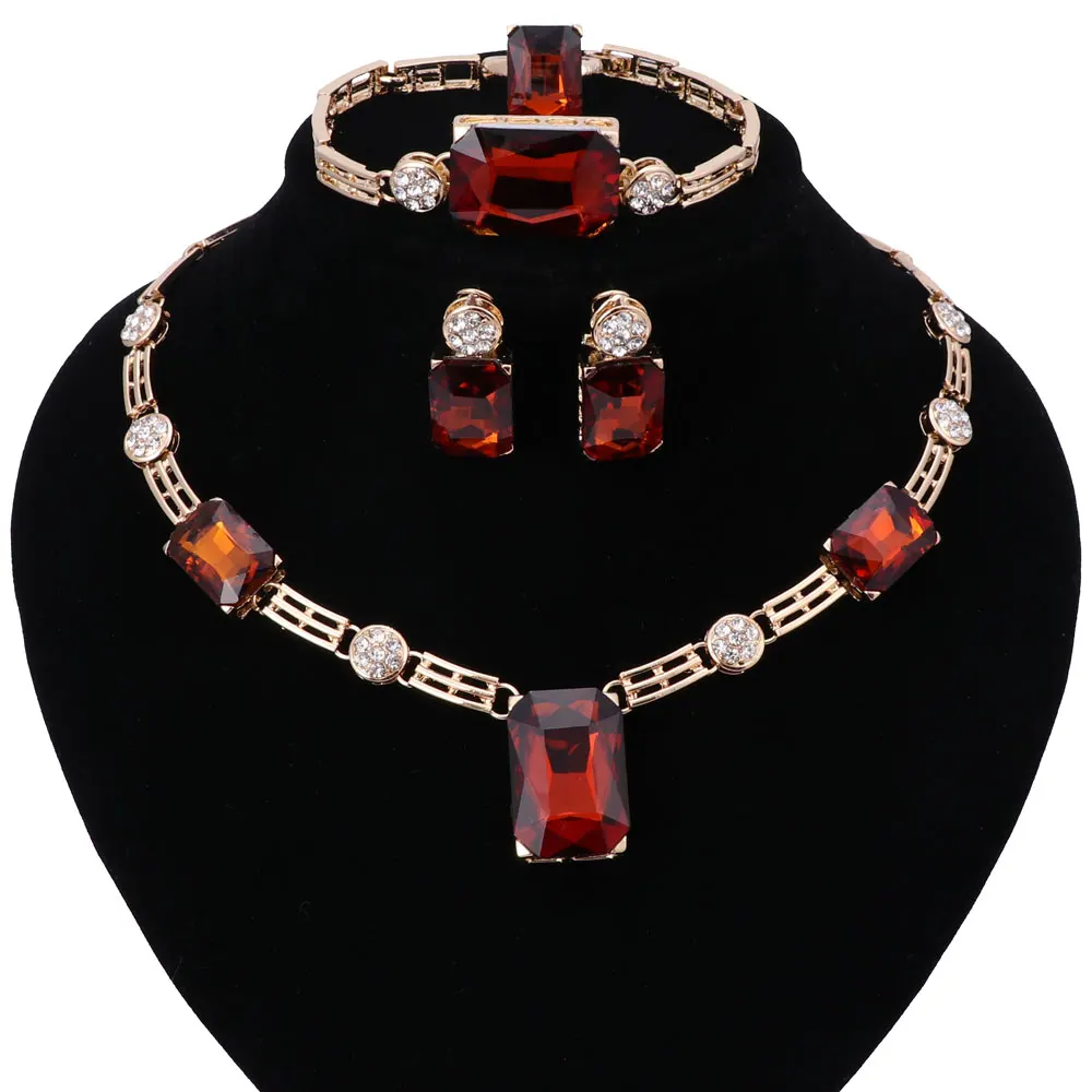 Модные Ювелирные наборы золотого цвета из стекла и кристаллов для женщин
