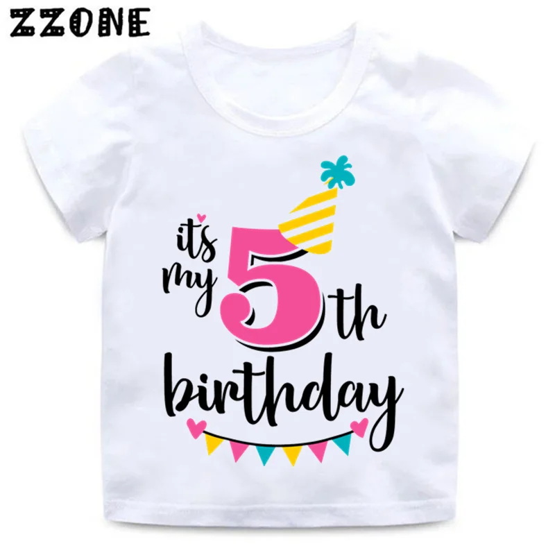 whiteE Футболка с надписью «Happy Birthday» и цифрой 1-9 для девочек Милая летняя одежда для малышей Забавная детская футболка с цифрами в подарок на день рождения HKP2432 - Цвет: whiteE