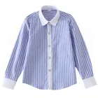 Сине-белые полосатые рубашки для девочек детская блузка школьная форма для мальчиков 4, 6, 8, 10, 12, 14, 16 лет, детская одежда унисекс RKK195001