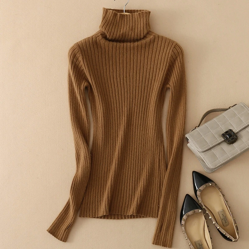 Women's Cashmere Elastic Autumn Winter Turtleneck Sweaters and Pullovers Wool Sweater Slim Tight Bottoming Knitted Pullover Warm | Женская
