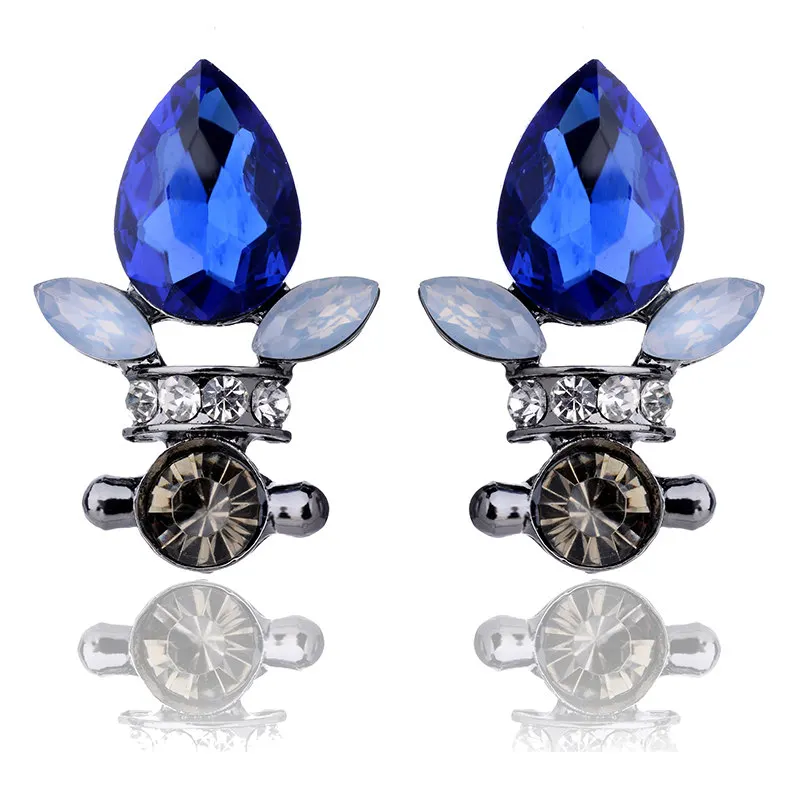 LUBOV New Fashion Water Stud Earrings Fire Flame Design Trendy Gold Color Glass Piercing For Women Girls Gift Jewelry | Украшения и