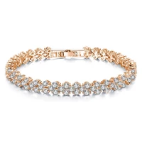 dovolov rose gold color fully jewelled tennis chain bracelet luxury brand full filled wedding engagement women bracelet jewelry