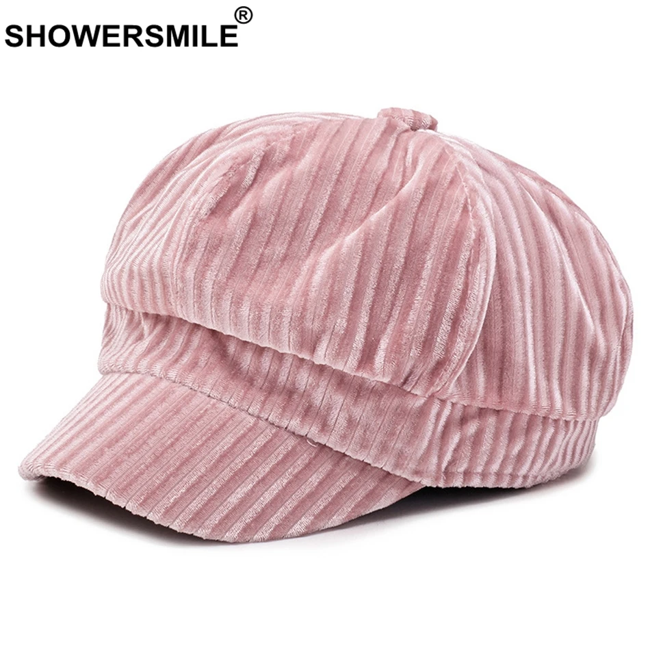 SHOWERSMILE, велюровая шапка, розовая, Newsboy, кепка s, женская, однотонная, повседневная, Duckbill, шапки, плюща, Вельветовая, Британская, осенняя, зимняя, модная, Baker Boy, Кепка