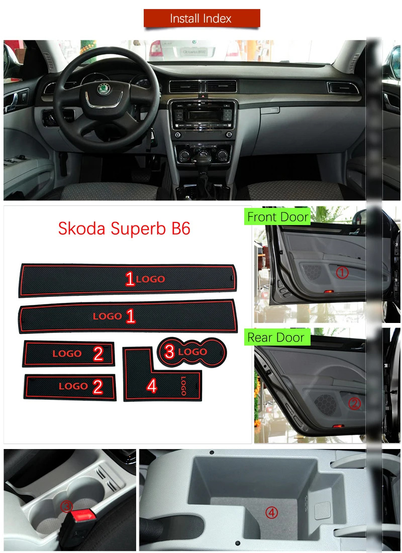 Противоскользящий резиновый коврик для Skoda Superb 2 B6 2009 ~ 2015 аксессуары дверных