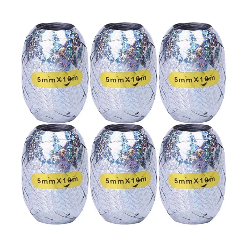 6PCS Silver Ribbon 1 шт., 22 дюйма, шар для дискотеки, градиентный цвет, металлический шар, алюминиевая пленка, 4D цветной шар, сетка, красная радуга, морщинка, шар, вечерние, Декор - Цвет: 6PCS Silver Ribbon