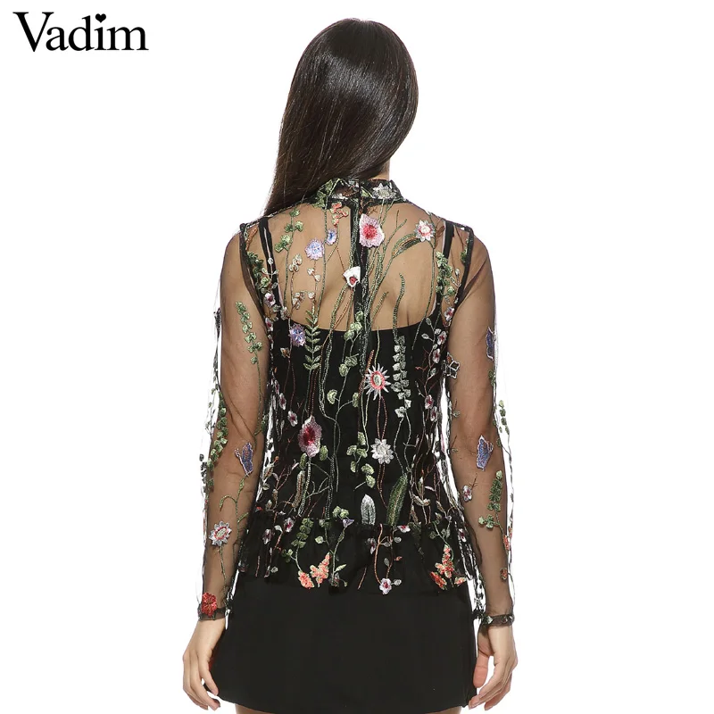 Блузка женская прозрачная с длинным рукавом и стоячим воротником LT1558|blouse brand|brand