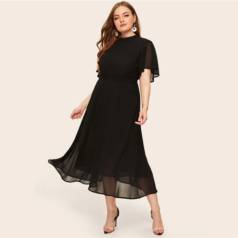 SHEIN Платье С Оригинальным Рукавом Размера Плюс, Элегантное Однотонное Макси Платье