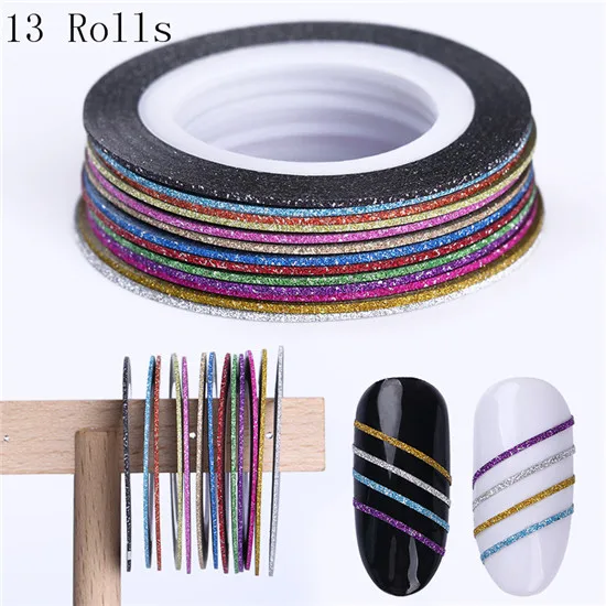 13 Rolls Розовое золото матовый блеск для ногтей, чередование лента наклейка для DIY 3D для Неил арта украшения для кончиков ногтей Аксессуары Смешанные Цвет подклада Фольга ногтей Стикеры - Цвет: 13 Rolls