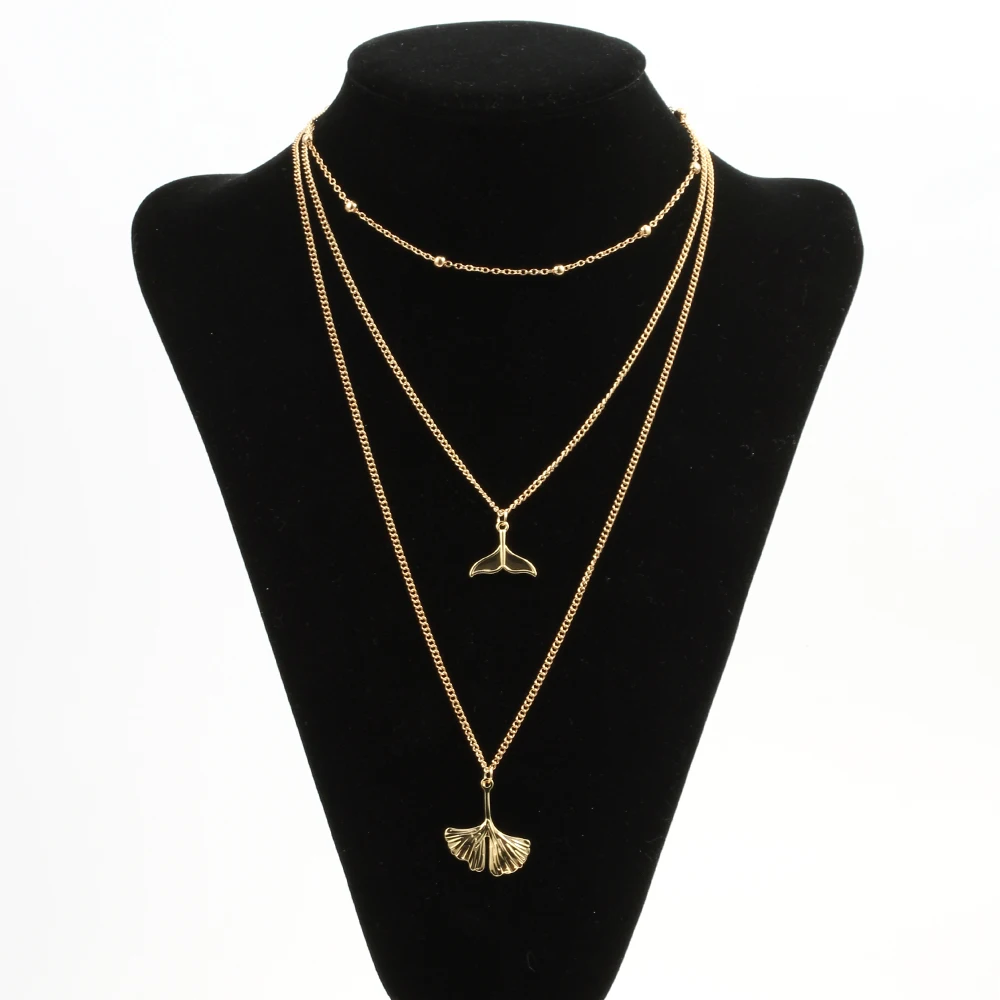 Double Layers Fashion Women Necklace Bijoux Femme Gold Color Whale Tail Fish Nautical Charm Mermaid Tails Necklaces Jewelry | Украшения и
