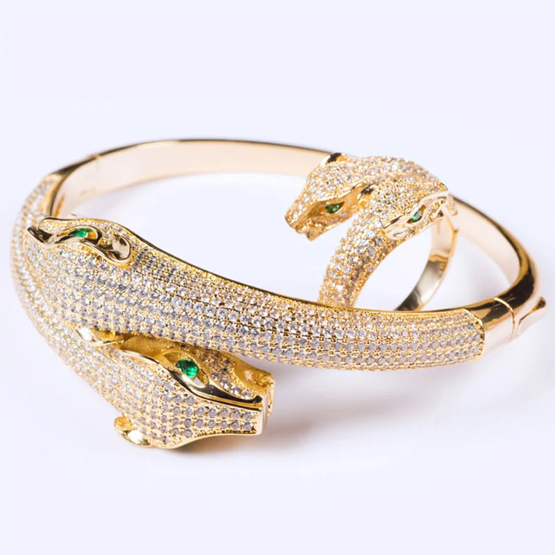 

Fateama Luxury Brand double leopard inverted Bangle for Accessories Perfect Cubic Zircon Wedding Jewelry Women Bracelet&bangles