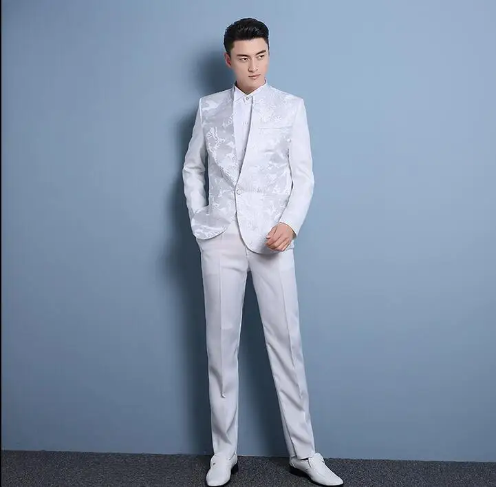 Белый черный костюм с пайетками homme корейский сценический мужской приталенное