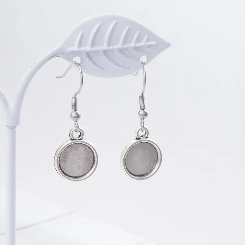 Antique Silver 20шт основа для кабошона для серег настройки 10 мм 12 мм Пустые серьги-Крючки фурнитура антикварная серебряная бронзовая серьга Bezels DIY компоненты - Цвет: Antique Silver